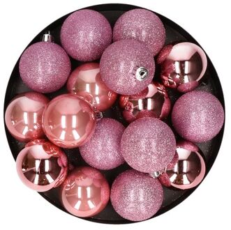 Cosy&Trendy 12x Kunststof kerstballen glanzend/mat roze 6 cm kerstboom versiering/decoratie - Kerstbal