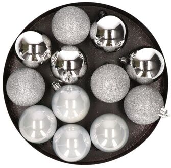 Cosy&Trendy 12x Kunststof kerstballen glanzend/mat zilver 6 cm kerstboom versiering/decoratie - Kerstbal Zilverkleurig