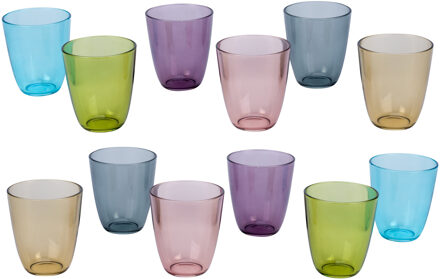 Cosy&Trendy 12x Stuks gekleurde waterglazen/sapglazen transparant 381 ml - Cosy Moments Streetfood