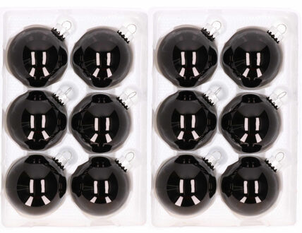 Cosy&Trendy 12x stuks Kerstversiering zwarte kerstballen van glas 7 cm