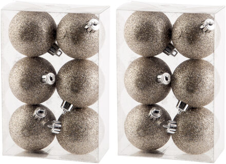 Cosy&Trendy 12x stuks kunststof glitter kerstballen champagne 6 cm
