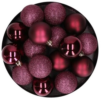 Cosy&Trendy 12x stuks kunststof kerstballen aubergine roze 6 cm mat/glans/glitter - Kerstbal