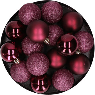 Cosy&Trendy 12x stuks kunststof kerstballen aubergine roze 6 cm mat/glans/glitter