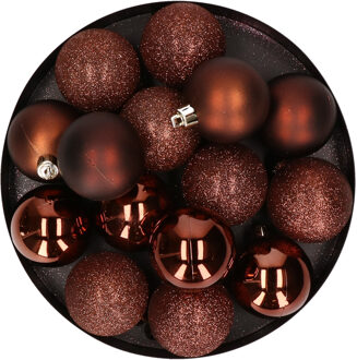 Cosy&Trendy 12x stuks kunststof kerstballen donkerbruin 6 cm mat/glans/glitter - Kerstbal