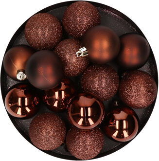 Cosy&Trendy 12x stuks kunststof kerstballen donkerbruin 6 cm mat/glans/glitter