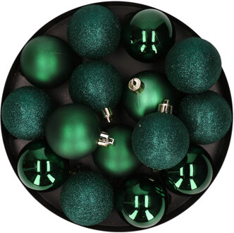 Cosy&Trendy 12x stuks kunststof kerstballen donkergroen 6 cm mat/glans/glitter