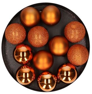 Cosy&Trendy 12x stuks kunststof kerstballen oranje 6 cm mat/glans/glitter - Kerstbal