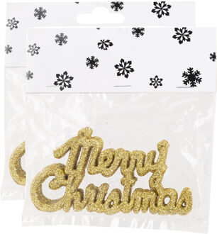 Cosy&Trendy 12x stuks Merry Christmas kersthangers goud van kunststof 10 cm