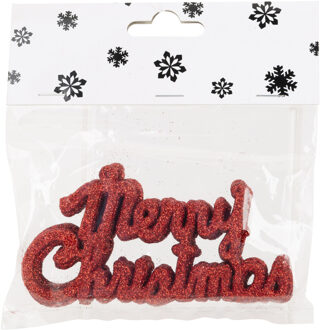 Cosy&Trendy 12x stuks Merry Christmas kersthangers rood van kunststof 10 cm kerstornamenten