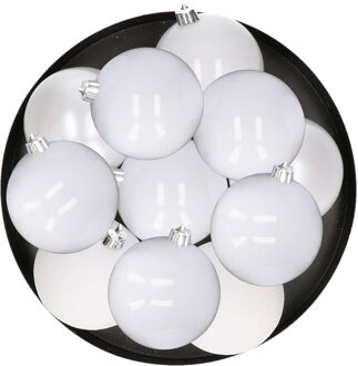 Cosy&Trendy 12x Witte kerstballen 8 cm kunststof mat/glans/glitter - Kerstbal