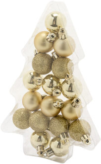 Cosy&Trendy 17x stuks kleine kunststof kerstballen goud 3 cm mat/glans/glitter - Kerstbal Goudkleurig