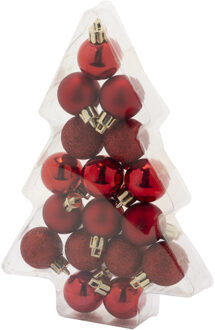 Cosy&Trendy 17x stuks kleine kunststof kerstballen rood 3 cm mat/glans/glitter - Kerstbal