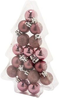 Cosy&Trendy 17x stuks kleine kunststof kerstballen roze 3 cm mat/glans/glitter - Kerstbal