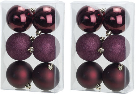 Cosy&Trendy 18x Aubergine roze kunststof kerstballen 8 cm - Mat/glans/glitter - Onbreekbare plastic kerstballen - Kerstboomversiering aubergine roze