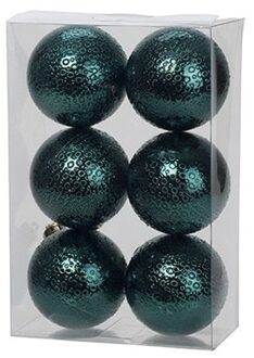 Cosy&Trendy 18x Petrol blauwe kunststof kerstballen 6 cm - Cirkel motief - Onbreekbare plastic kerstballen - Kerstboomversiering petrol blauw