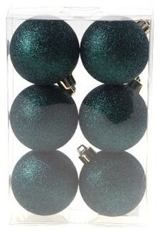 Cosy&Trendy 18x Petrol kunststof/plastic kerstballen 6 cm - Glitters - Onbreekbare kerstballen - Kerstboomversiering petrol