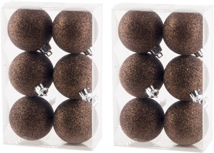 Cosy&Trendy 18x stuks kunststof glitter kerstballen donkerbruin 6 cm