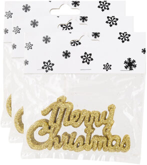 Cosy&Trendy 18x stuks Merry Christmas kersthangers goud van kunststof 10 cm kerstornamenten