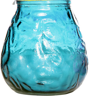 Cosy&Trendy 1x Horeca kaarsen blauw in kaarshouder van glas 7 cm brandtijd 17 uur