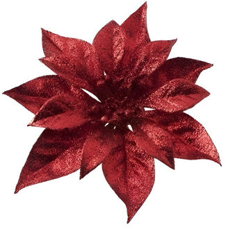 Cosy&Trendy 1x Kerstartikelen rode bloemen kerstboompiek 18 cm