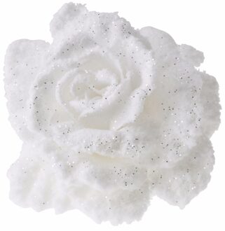 Cosy&Trendy 1x Kerstartikelen witte bloemen kerstboompiek 10 cm