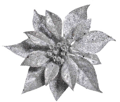 Cosy&Trendy 1x Kerstartikelen zilveren bloemen kerstboompiek 18 cm