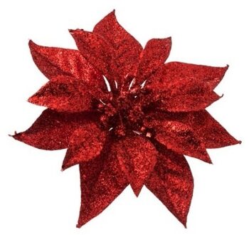 Cosy&Trendy 1x Kerstboomversiering bloem op clip rode kerstster 18 cm - Kersthangers Rood