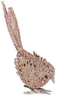 Cosy&Trendy 1x Kerstboomversiering glitter roze vogeltjes op clip 12 cm