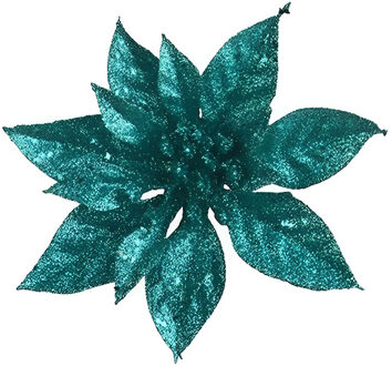 Cosy&Trendy 1x Kerstboomversiering op clip emerald groene glitter bloem 15 cm
