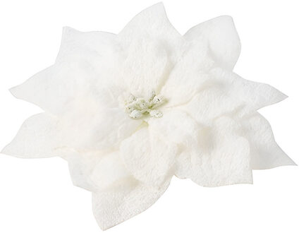 Cosy&Trendy 1x Kerstboomversiering op clip witte besneeuwde bloem 15 cm