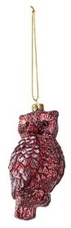 Cosy&Trendy 1x Kersthangers figuurtjes uil rood 12 cm kerstversiering - Kersthangers