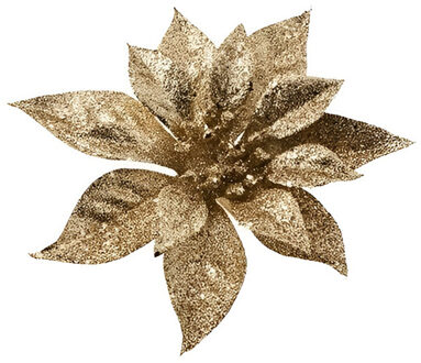 Cosy&Trendy 1x Kerstversieringen kerststerren bloemen goud op clip - Kersthangers Goudkleurig