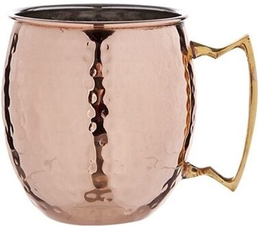 Cosy&Trendy 1x Koperen Moscow Mule beker/glas gehamerd met handvat 450 ml - Cocktailglazen Bruin