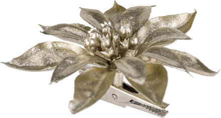 Cosy&Trendy 1x stuks decoratie bloemen kerstster champagne glitter op clip 9 cm