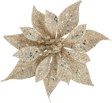 Cosy&Trendy 1x stuks decoratie bloemen roos champagne glitter op clip 10 cm