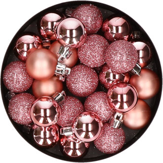 Cosy&Trendy 20x Kerstballen - klein - roze - kunststof - 3 cm - mat/glans/glitter