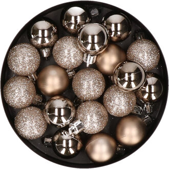 Cosy&Trendy 20x stuks kleine kunststof kerstballen champagne 3 cm mat/glans/glitter - Kerstbal Champagnekleurig