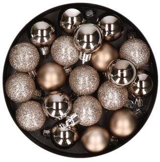 Cosy&Trendy 20x stuks kleine kunststof kerstballen champagne 3 cm mat/glans/glitter - Kerstbal Champagnekleurig
