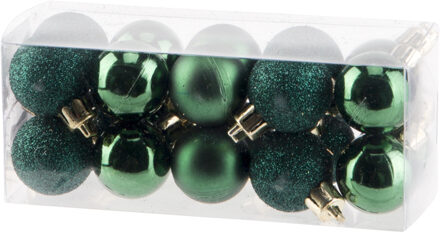 Cosy&Trendy 20x stuks kleine kunststof kerstballen donkergroen 3 cm mat/glans/glitter - Kerstbal