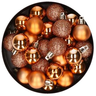 Cosy&Trendy 20x stuks kleine kunststof kerstballen koper 3 cm - Kerstbal Koperkleurig