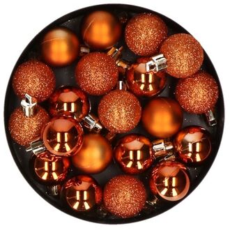 Cosy&Trendy 20x stuks kleine kunststof kerstballen oranje 3 cm mat/glans/glitter - Kerstbal