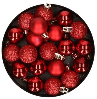 Cosy&Trendy 20x stuks kleine kunststof kerstballen rood 3 cm mat/glans/glitter - Kerstbal