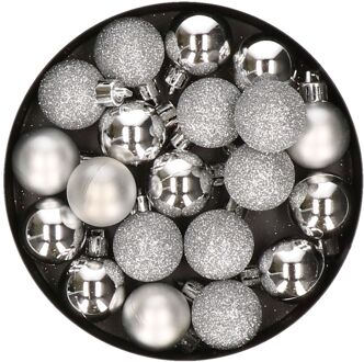 Cosy&Trendy 20x stuks kleine kunststof kerstballen zilver 3 cm mat/glans/glitter - Kerstbal Zilverkleurig