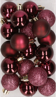 Cosy&Trendy 20x stuks kunststof kerstballen aubergine paars 3 cm mat/glans/glitter - Kerstbal Roze