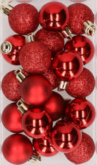 Cosy&Trendy 20x stuks kunststof kerstballen rood 3 cm mat/glans/glitter - Kerstbal