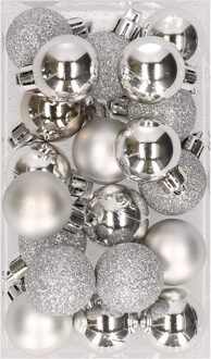 Cosy&Trendy 20x stuks kunststof kerstballen zilver 3 cm mat/glans/glitter - Kerstbal Zilverkleurig