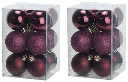 Cosy&Trendy 24x Aubergine roze kunststof kerstballen 6 cm - Mat/glans - Onbreekbare plastic kerstballen - Kerstboomversiering aubergine roze