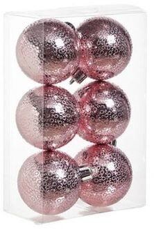 Cosy&Trendy 24x Roze kunststof kerstballen 6 cm - Cirkel motief - Onbreekbare plastic kerstballen - Kerstboomversiering roze