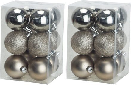 Cosy&Trendy 24x stuks kunststof kerstballen champagne 6 cm mat/glans/glitter - Kerstbal Champagnekleurig