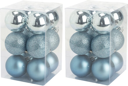 Cosy&Trendy 24x stuks kunststof kerstballen ijsblauw 6 cm mat/glans/glitter - Kerstbal